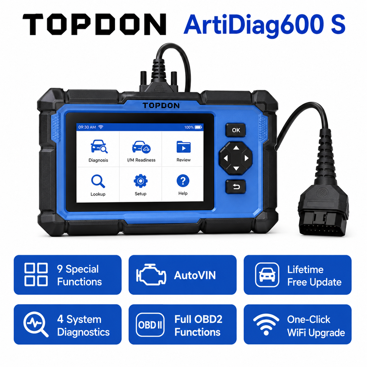 TOPDON ArtiDiag600S OBD2 Scanner Diagnostic Tool - 8 Reset Services & 4 System Code Reader with Lifetime Free Wi-Fi Updates