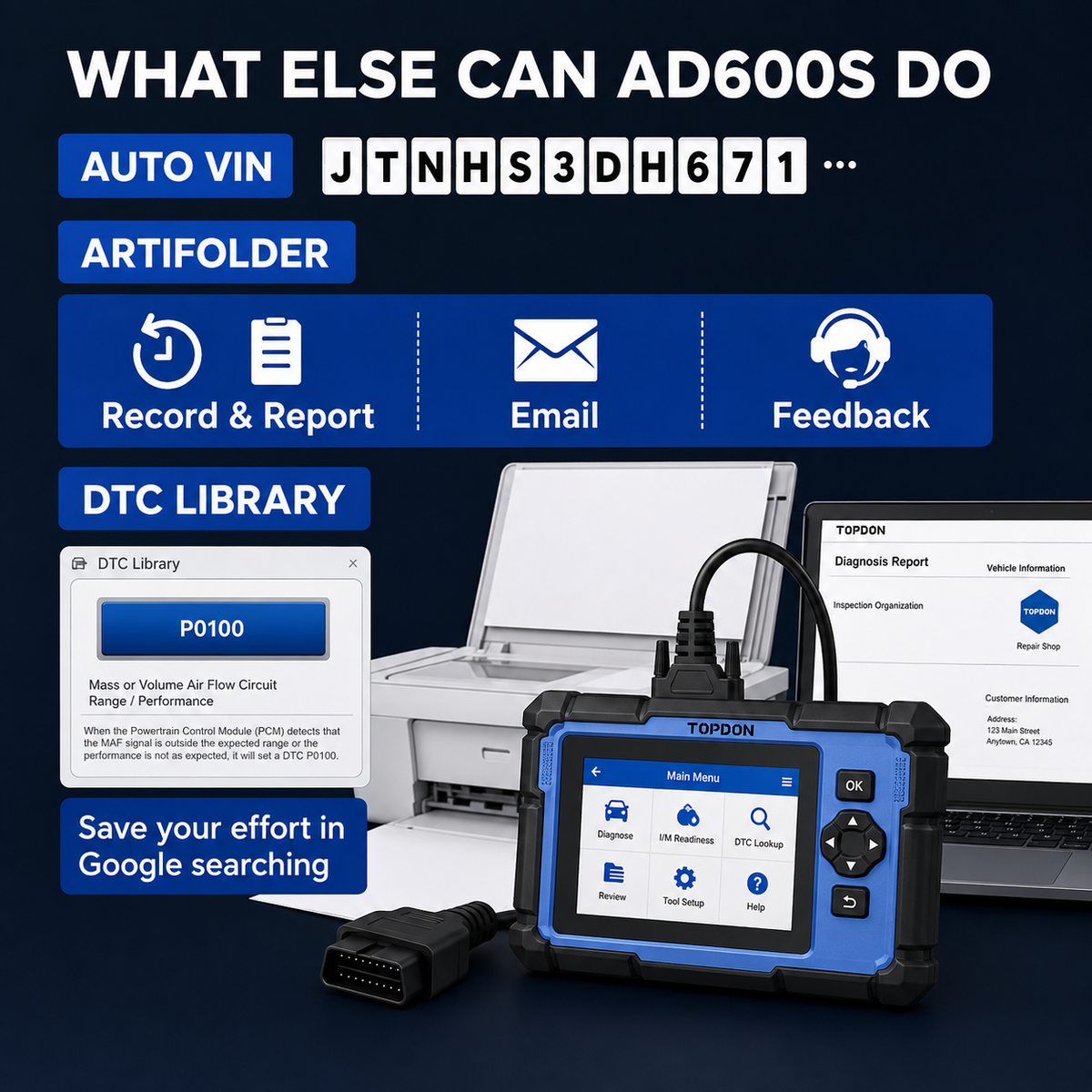TOPDON ArtiDiag600S OBD2 Scanner Diagnostic Tool - 8 Reset Services & 4 System Code Reader with Lifetime Free Wi-Fi Updates