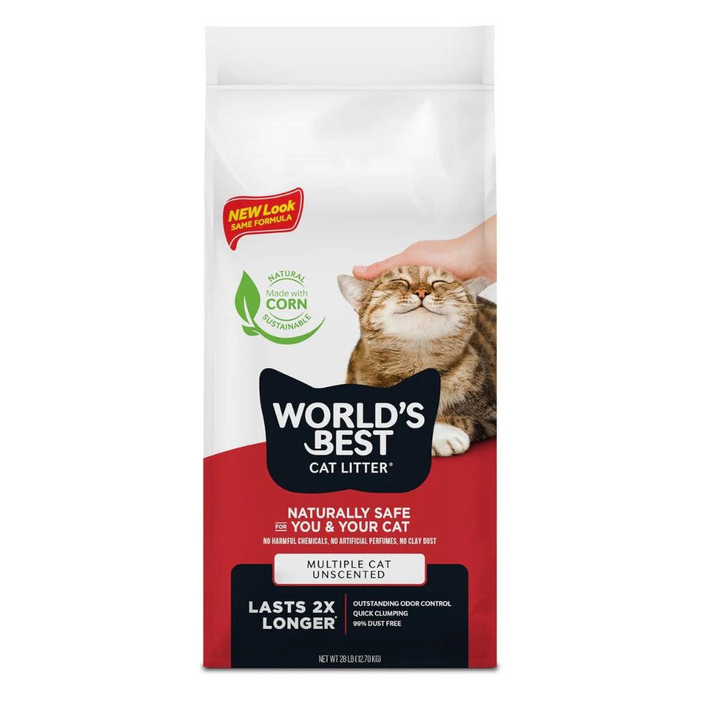 WORLD'S BEST CAT LITTER Multiple Cat Unscented 28lb Pack of One - Natural Corn Clumping Flushable 99 Percent Dust Free Cat Litter
