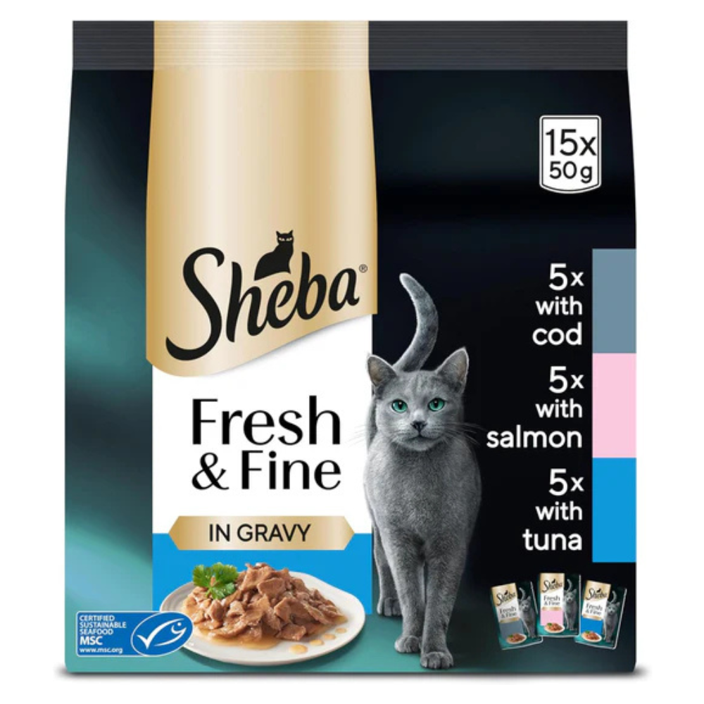 Sheba Cat Wet Food - Fresh and Fine - Cat Pouches Fish in Gravy - 3 x 15 x 50 g