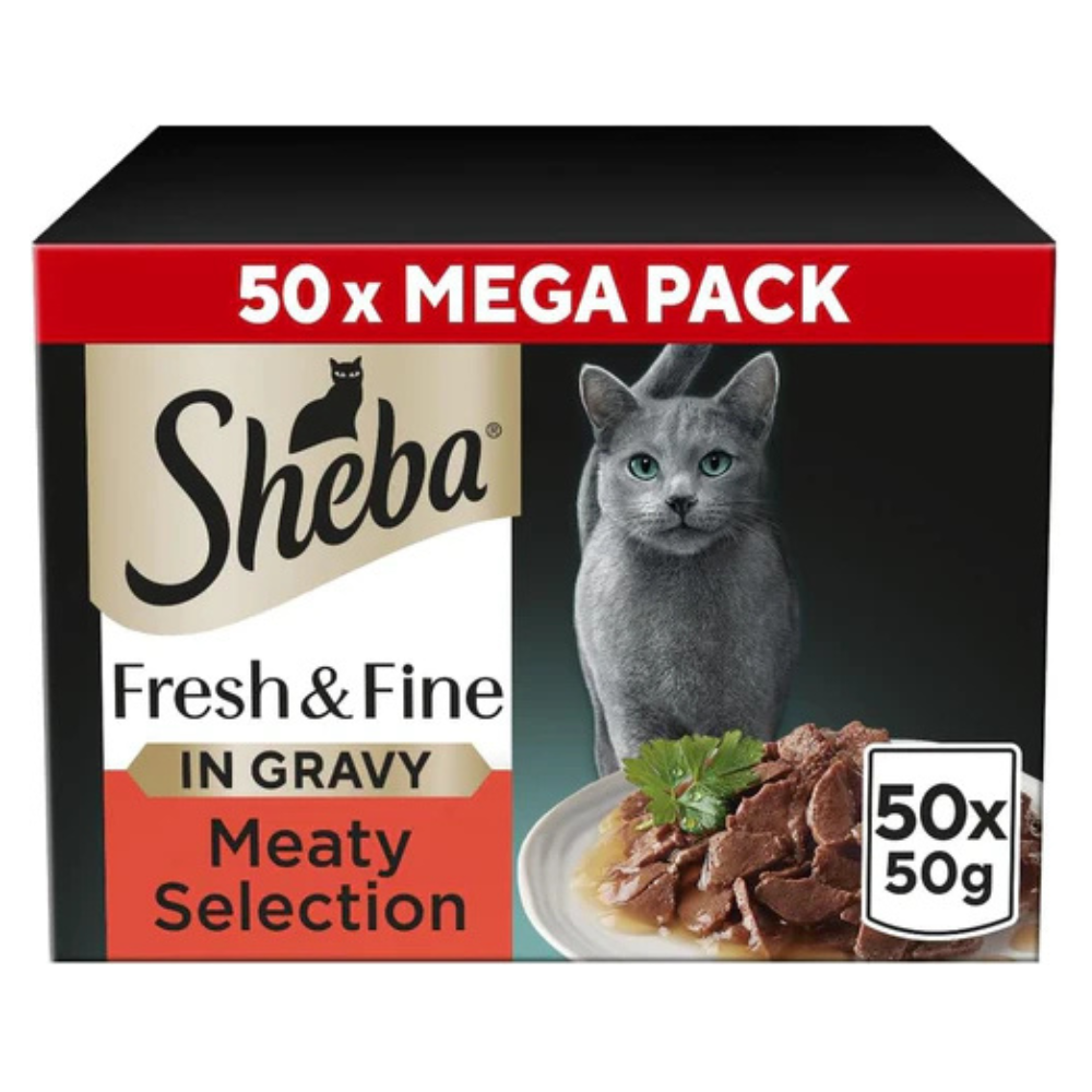 SHEBA Fresh & Fine Cat Pouches Meaty Pieces in Gravy 50x50g