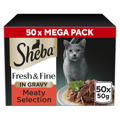 SHEBA Fresh & Fine Cat Pouches Meaty Pieces in Gravy 50x50g