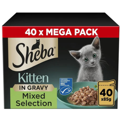 Sheba Sauce Collection Cat Food Pouch for Kitten Mixed Selection in Gravy 40x85g