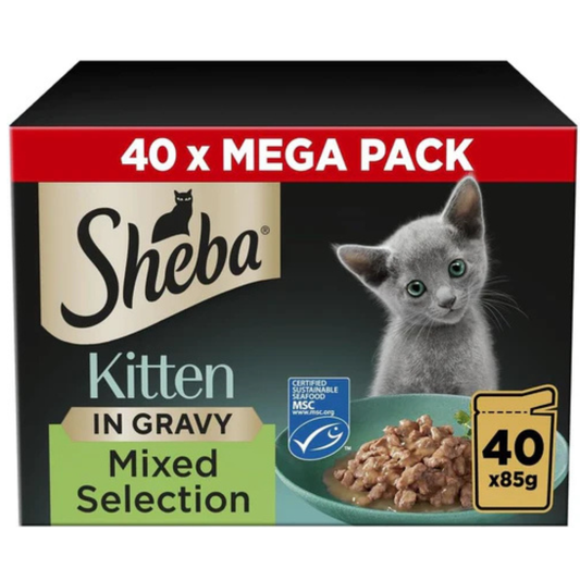 Sheba Sauce Collection Cat Food Pouch for Kitten Mixed Selection in Gravy 40x85g