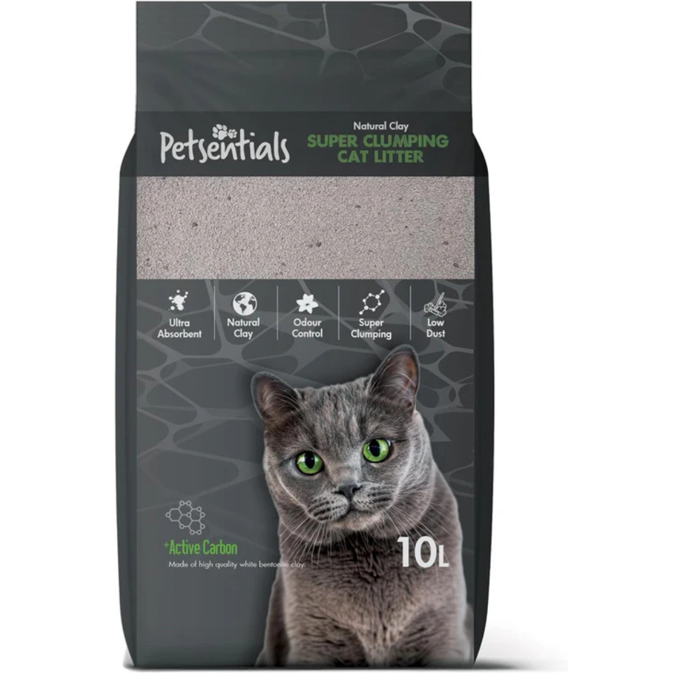 Petsentials Super Clumping Cat Litter with Activated Carbon – 10L | Ultra Absorbent Bentonite Clay, Odour Control, Fast Clumping, Low Dust | Premium Cat Litter for Hygienic Litter Box