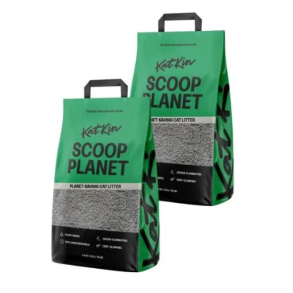 KatKin Scoop Planet Litter (2x4.5kg/12.8L bag): KatKin's upgraded Tofu litter, Plant-Based, 100% Biodegradable, Non-Tracking, Clumping Cat Litter Made With Non-Toxic, Eco-Friendly Pea fibre & Millet