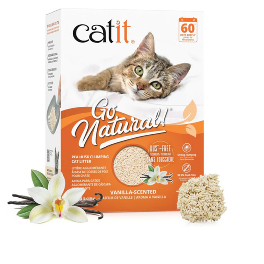 Catit Go Natural 5.6kg Vanilla Scented Pea Husk Clumping Cat Litter – Fast Clumping – Deodorising – 99.9% Dust-Free – Plant Based Cat and Kitten Litter