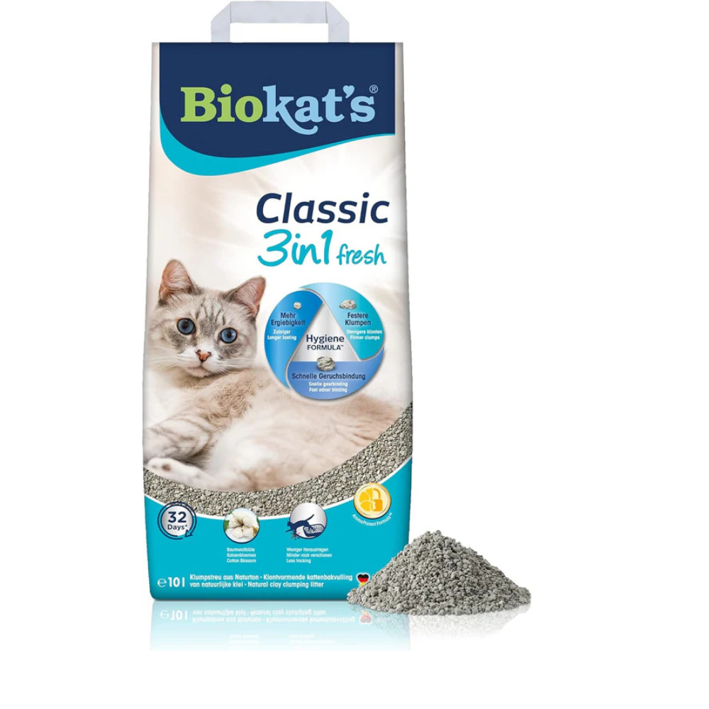 Biokatʼs Classic Fresh 3in1 Spring Fragrance Clumping Cat Litter 10L – Multi Grain Clumping – Odor Control – Bentonite Clay Cat Litter