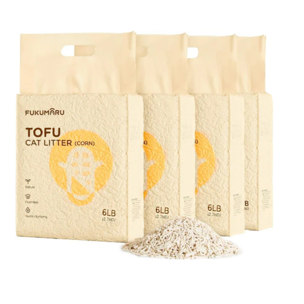 FUKUMARU Tofu Cat Litter 16L – Clumping Plant Based – Flushable Corn Mix – Dust Free Odor Control Cat Litter Pack of 4