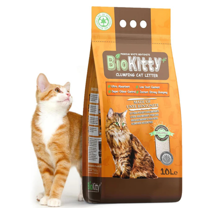 BioKitty Clumping Cat Litter 10L – Unscented – Natural Bentonite Minerals – Strong Clumping – Odor Control – Dust Free Cat Litter Pack of 1