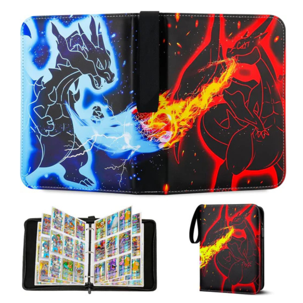 Card Binder for Kids 9 Pocket 50 Pages 900 Card Capacity – Waterproof PU Trading Card Binder Album with Zipper Strap for Pokemon Sports Cards