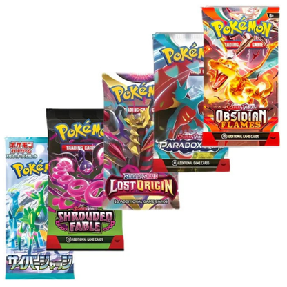 Mega Pokémon Card Booster Pack Gift Bundle – 5 Packs | Sword & Shield & Scarlet & Violet Sets | 4 Assorted Pokémon TCG Packs + 1 Japanese Card Pack Gift Set