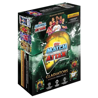 Topps UCC Match Attax 2025/26 - Mega Tin - Warriors - contains 45 Match Attax cards plus 3 exclusive Gladiators LE cards.