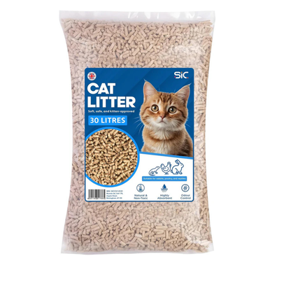 SIC Cat Litter 30L - Biodegradable Wood Pellet - Non Clumping - Dust Free Unscented - Odor Control Natural Cat Litter