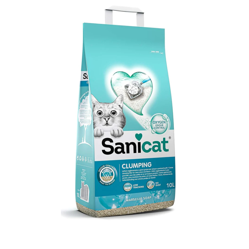 Sanicat - Clumping Cat Litter with Marseille Soap scent | Made of natural minerals with guaranteed odour control | Absorbs moisture and makes cleaning the tray easier | 10 L capacity