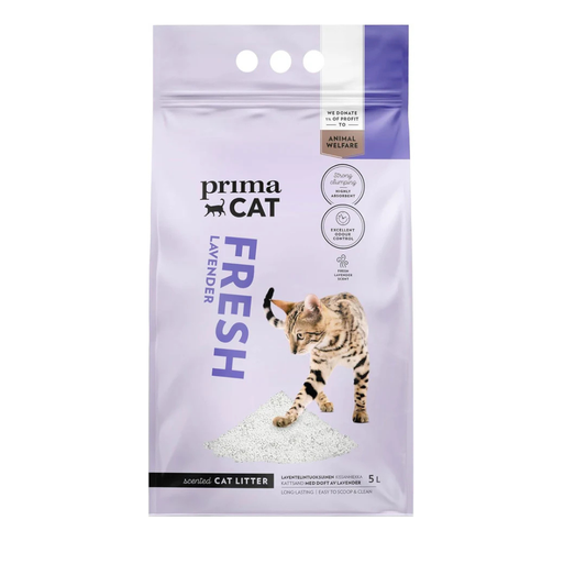 PrimaCat Hygienic Lavender Scented Cat Litter 5L - Long Lasting Clay - Strong Clumping - Odor Control Cat Litter