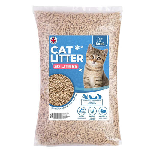Fur & Bone Cat Litter - Ultra Absorbent Wooden Pellets - Biodegradable - Odor Control - Soft Natural Bedding - 1 x 30L