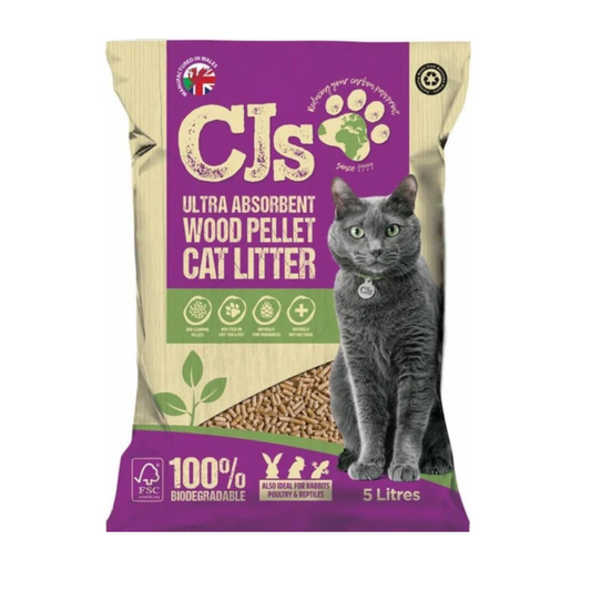 CJ's Premium Cat Litter 5L - Pack of 1 - Ultra Absorbent Wood Pellets - Non Clumping Biodegradable Natural Pine Litter for Pets