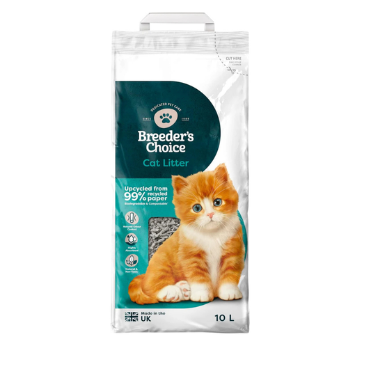Breeder’s Choice All Natural Cat Litter 10L - Recycled Paper Pellets - Non Clumping - Highly Absorbent - Odor Control Cat Bedding