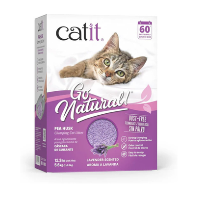 Catit Go Natural Lavender Scented Pea Husk Clumping Cat Litter – Plant Based – Fast Clumping – Deodorising – Dust Free Cat Litter 5.6kg