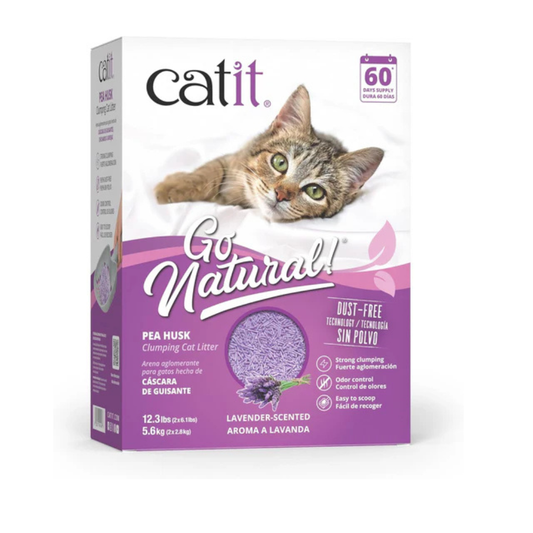 Catit Go Natural Lavender Scented Pea Husk Clumping Cat Litter – Plant Based – Fast Clumping – Deodorising – Dust Free Cat Litter 5.6kg