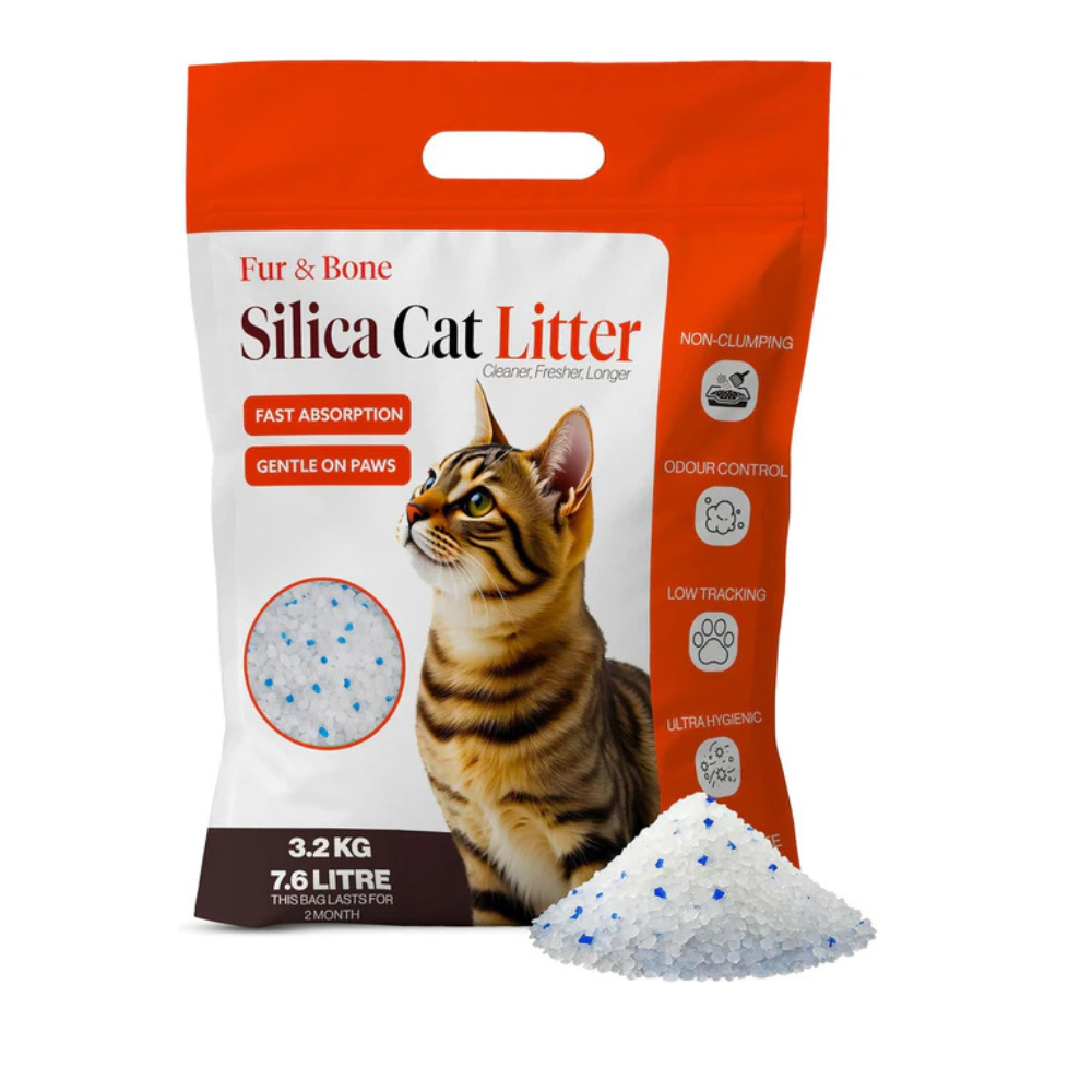 Fur & Bone Silica Cat Litter 7.6L - Crystal Non Clumping - Ultra Absorbent Fast Drying - Low Dust Odor Control Cat Litter