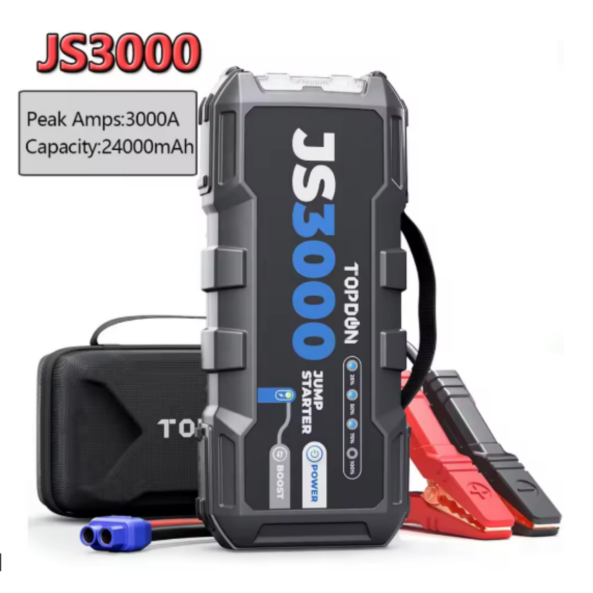 TOPDON JumpSurge JS3000 Portable Jump Starter - 3000A Peak 12V Car Battery Booster & 24000mAh Power Bank