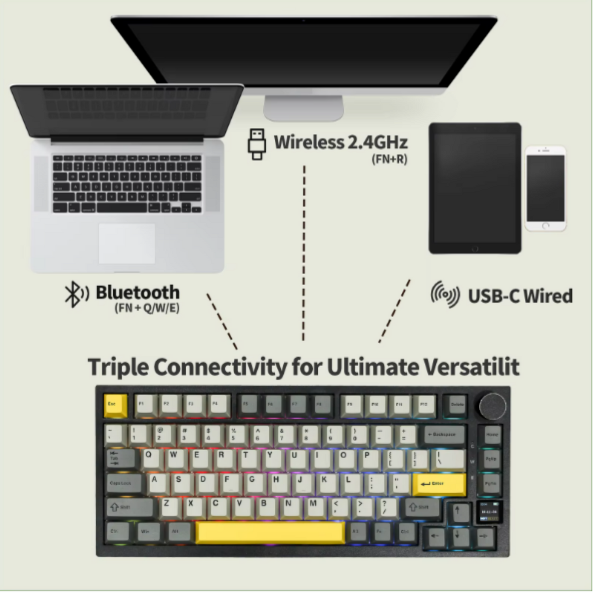 Ajazz AK820 Pro 75% Gasket-Mounted Wireless Mechanical Keyboard - TFT Screen & Hot-Swappable RGB Keyboard