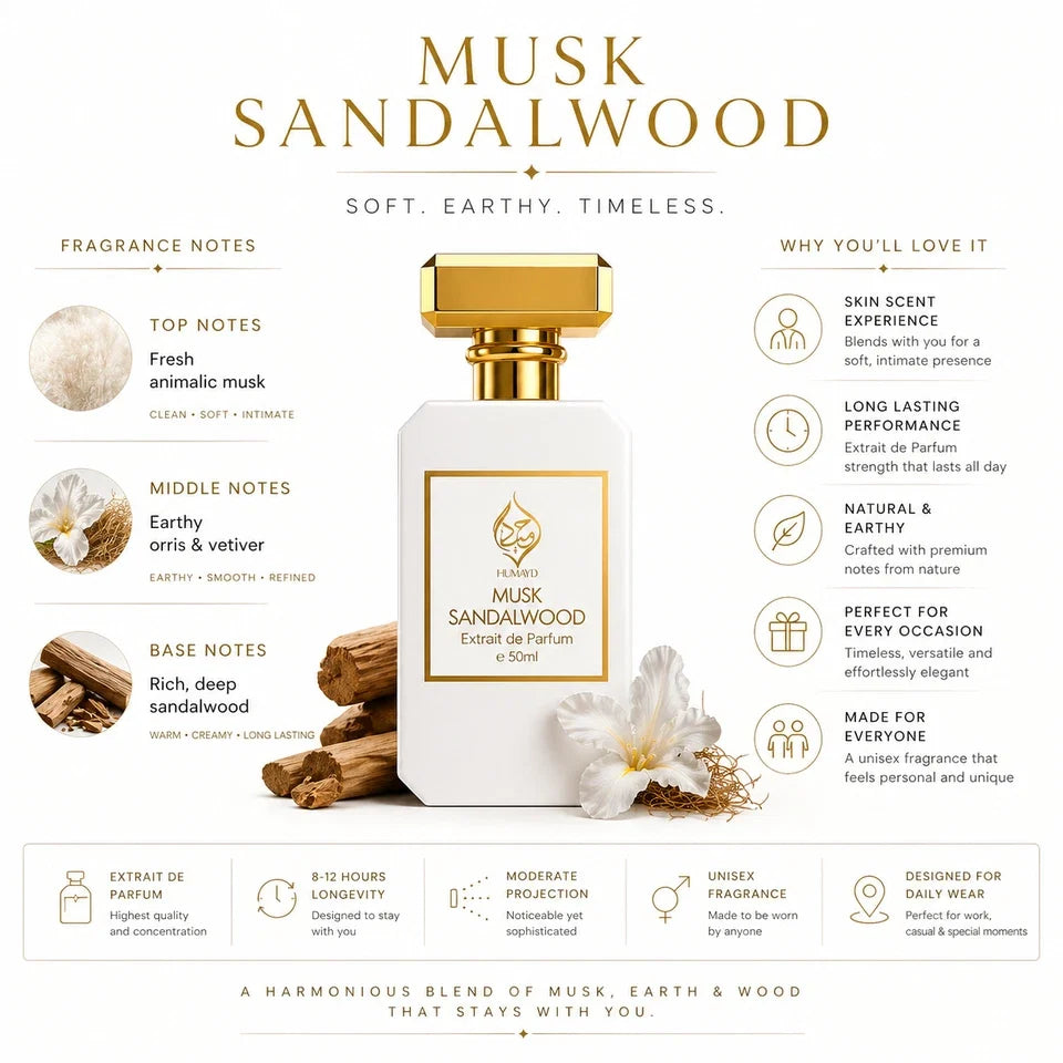 Musk Sandalwood Extrait de Parfum Unisex - Woody Musk Fragrance 50ml