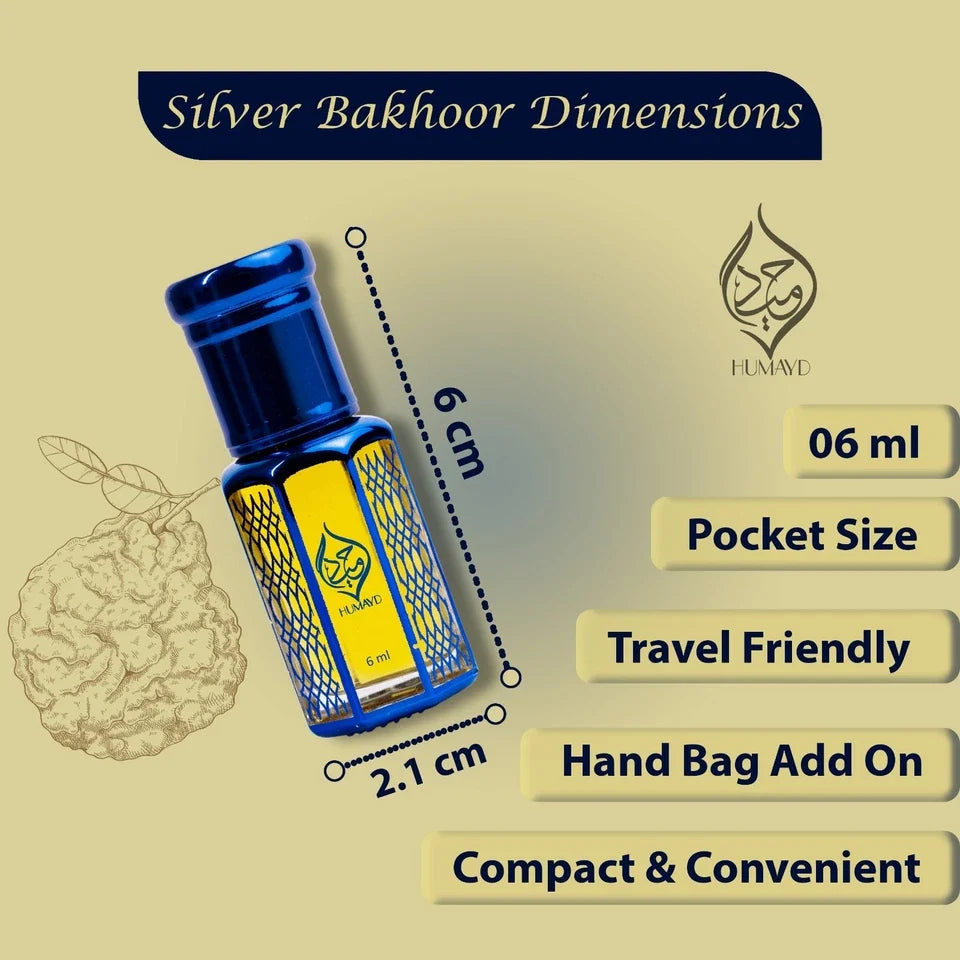 Silver Bakhoor Perfume Oil Unisex - Alcohol-Free Fragrance Attar 6ml