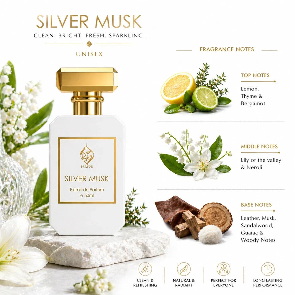 Silver Musk Extrait de Parfum Unisex - Citrus Floral Musk Fragrance 50ml