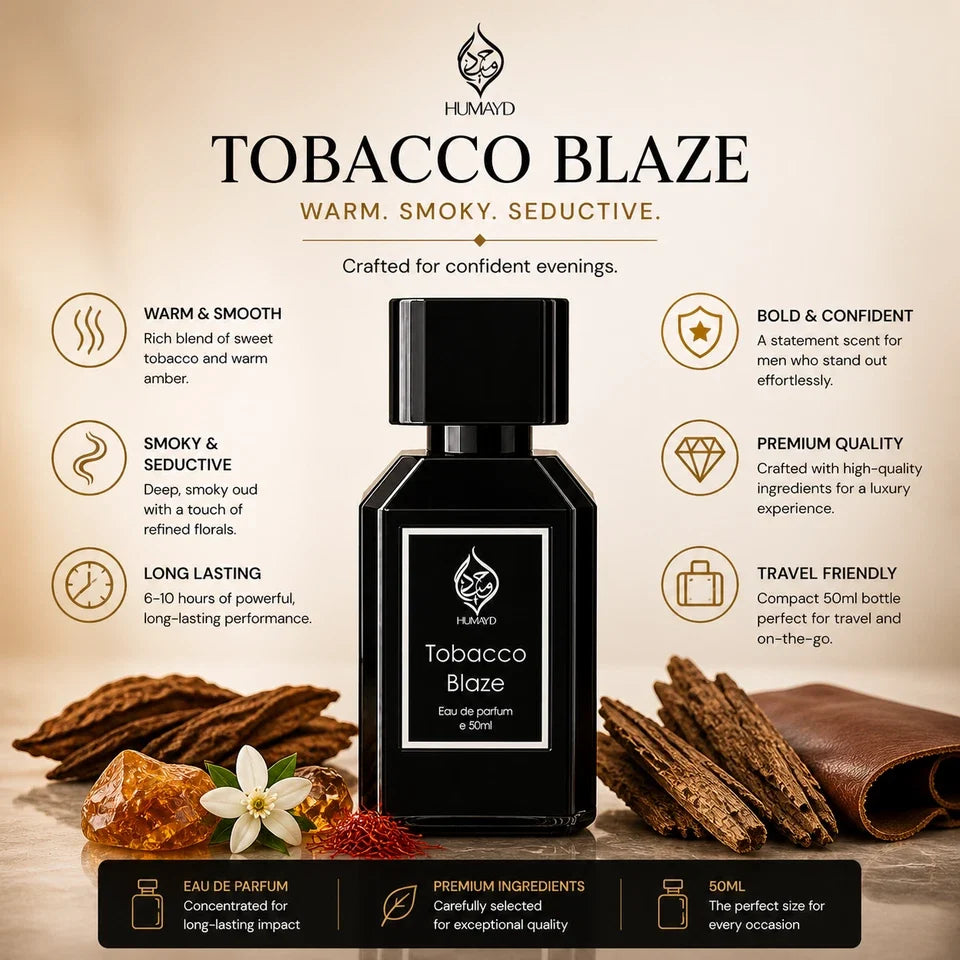 Tobacco Blaze Eau de Parfum for Men - Arabian Tobacco Leather Oud Fragrance 50ml