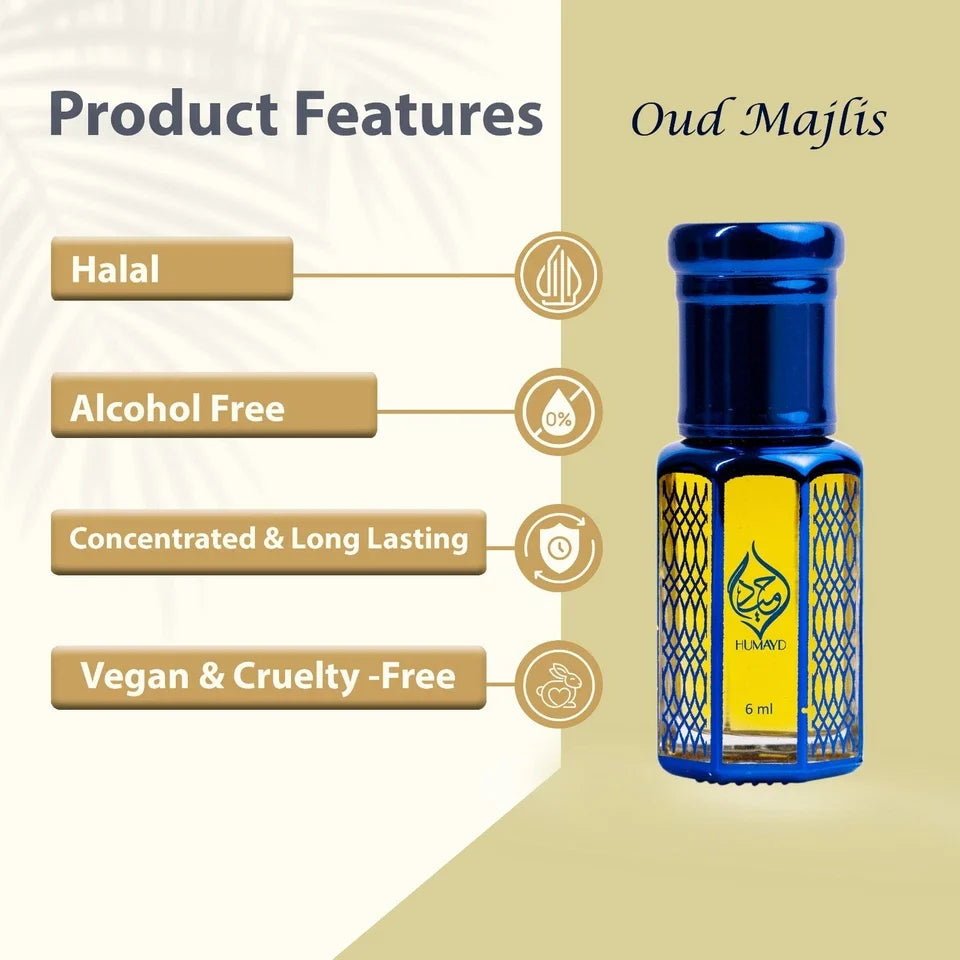 Oud Majlis Perfume Oil Unisex - Concentrated Arabian Attar Roll-On 6ml
