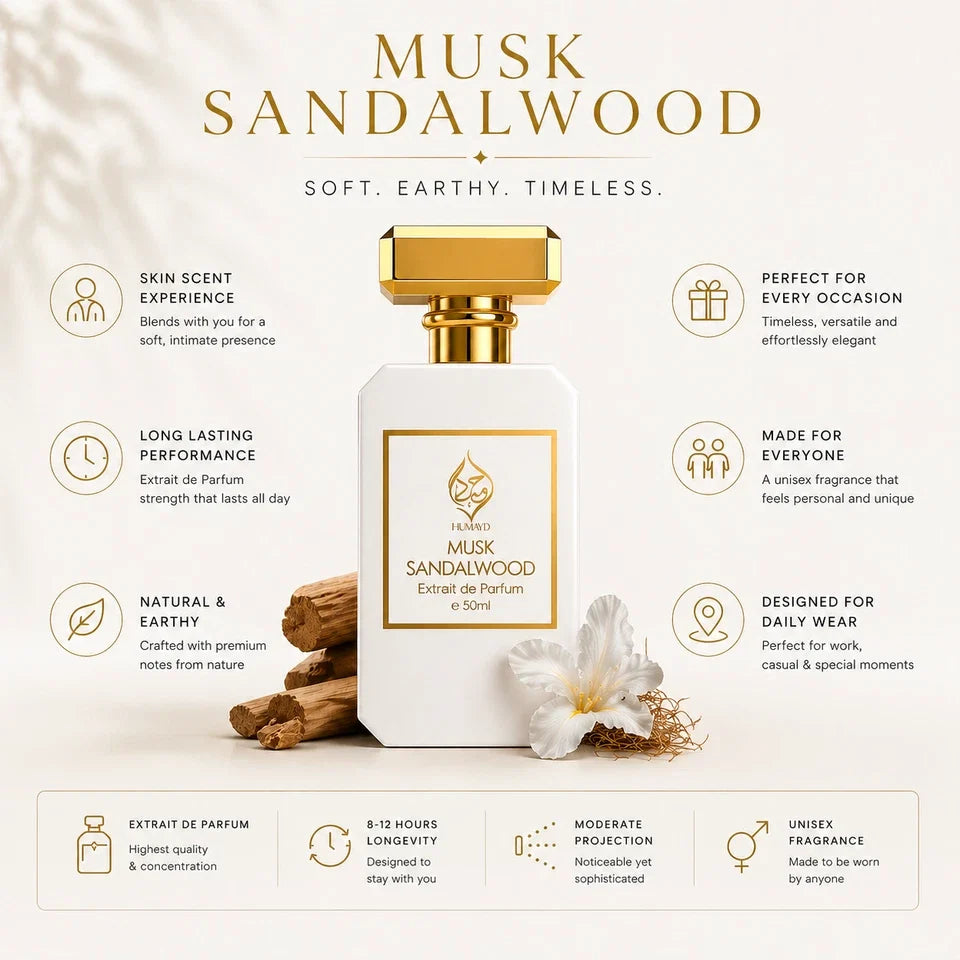 Musk Sandalwood Extrait de Parfum Unisex - Woody Musk Fragrance 50ml