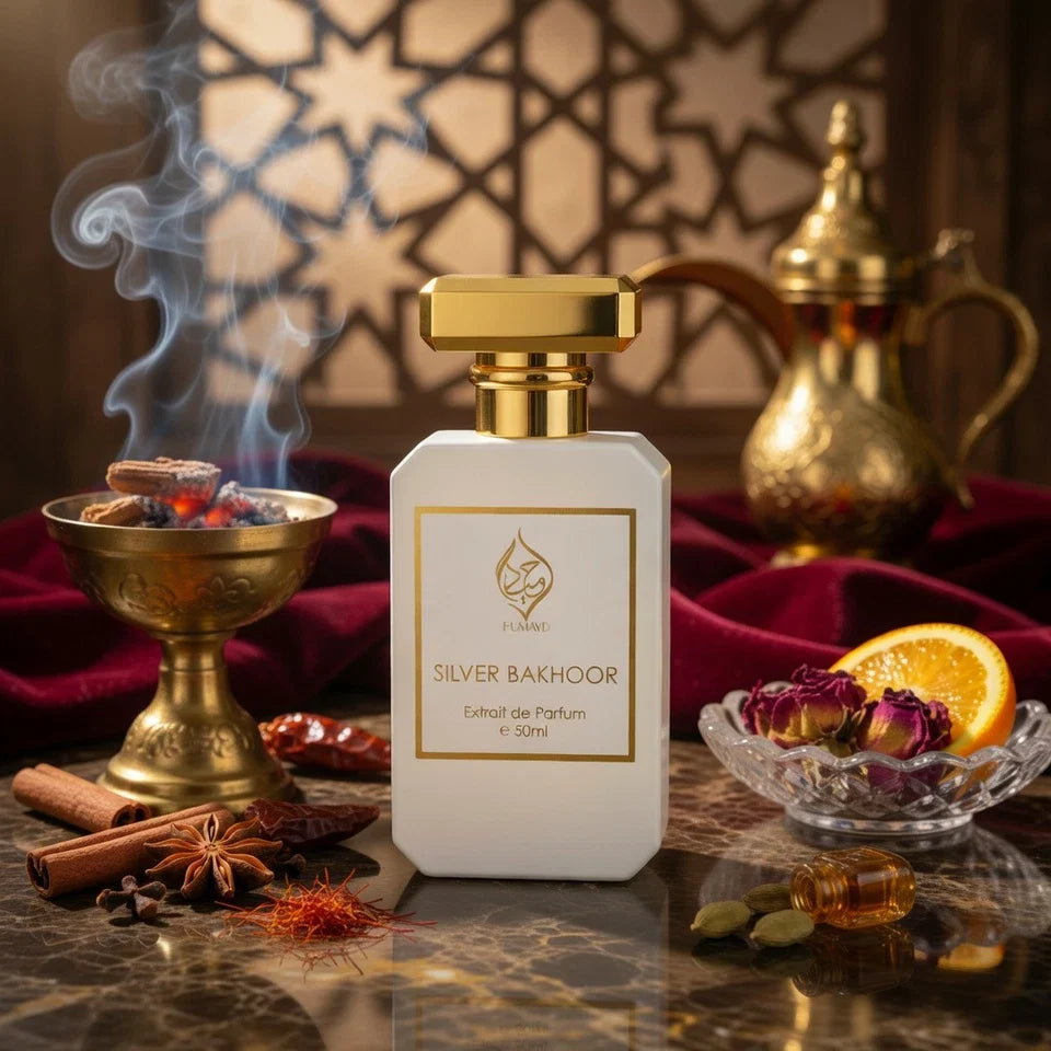 Silver Bakhoor Perfume Unisex - Long Lasting Arabian Floral Spicy Fragrance 50ml