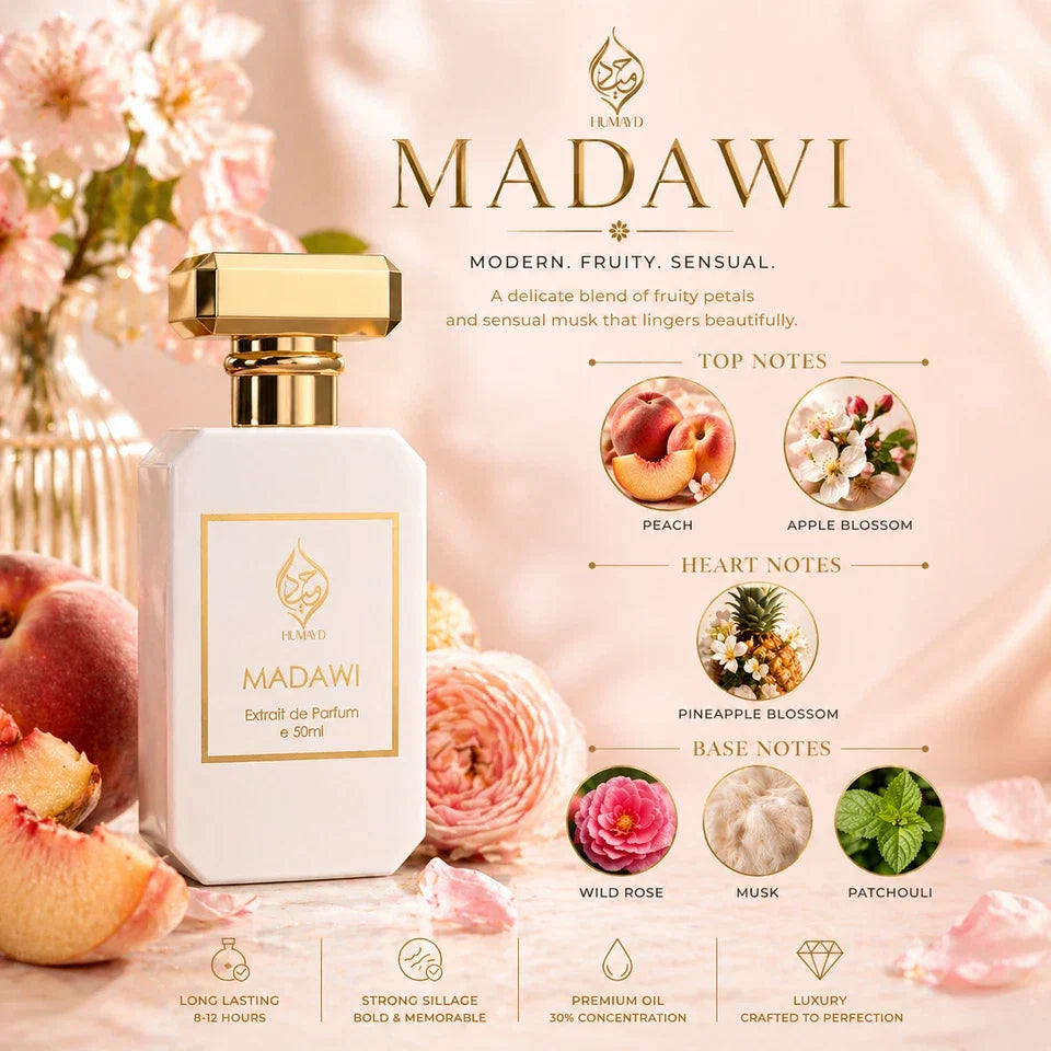 Madawi Extrait de Parfum Unisex - Long Lasting Arabian Woody Fruity Fragrance 50ml