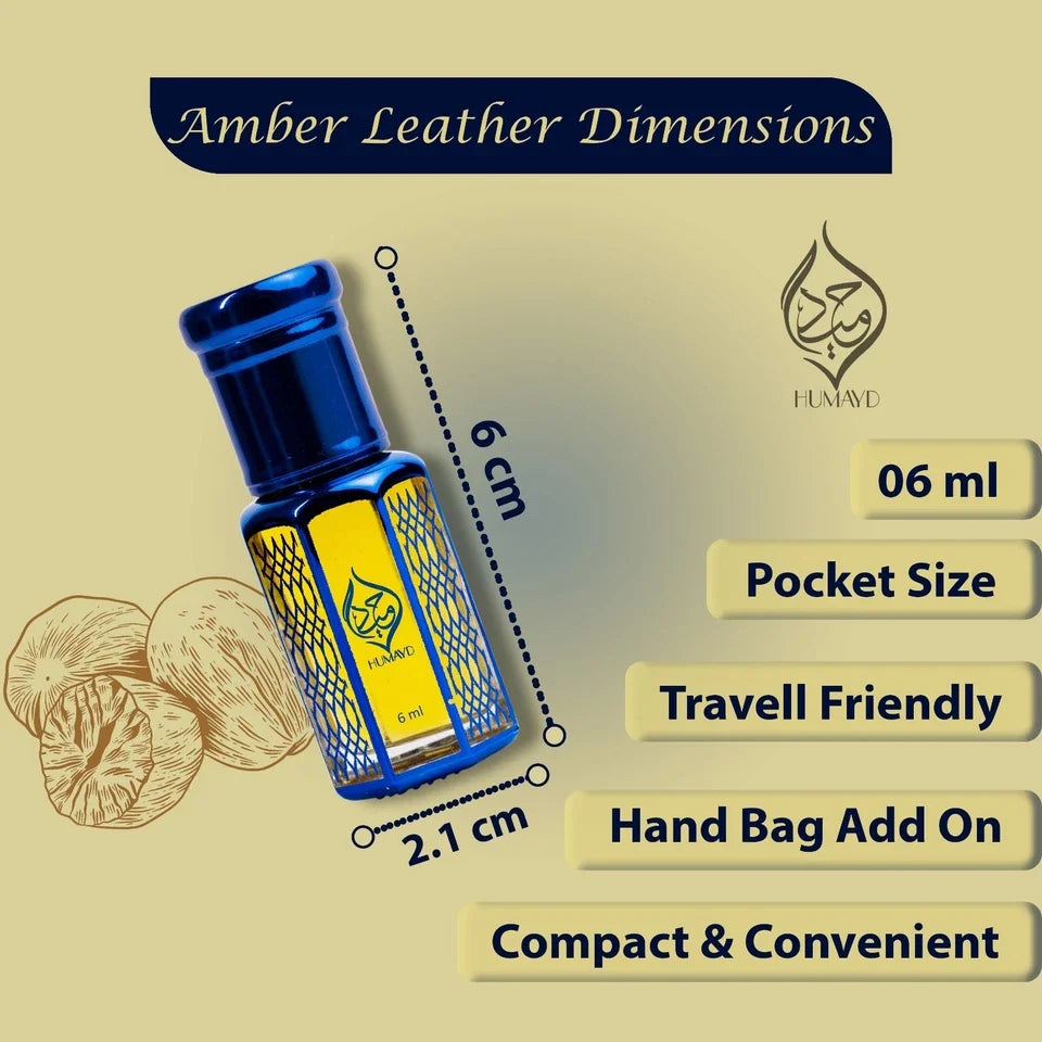 Amber Leather Perfume Oil for Men - Concentrated Oud Roll-On 6ml